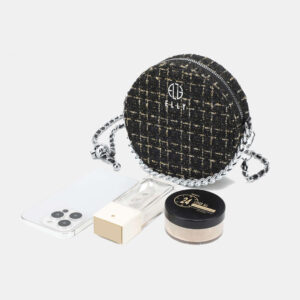 ELLY Round Tweed Crossbody Bag for Women – Korean Fashion Style, Small Shoulder Bag with Metal Chain Strap for Outings