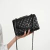 Women's Crossbody Bag, Soft Genuine Leather, Embossed Diamond Chain Strap