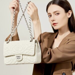 Women's Crossbody Shoulder Bag Embossed Floral Pattern High Quality Cowhide Size 25 For Ladies To Party Or Go Out