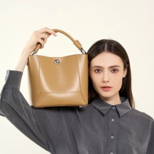 Women's Genuine Leather Tote Handbag – 2-in-1 Shoulder & Underarm Office Bag – Size 22 (8.7") for Work, School & Daily Use