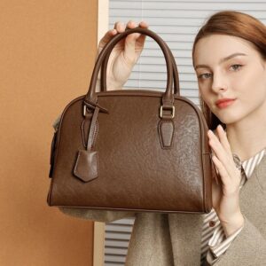 Women's Boston Bowling Handbag – Soft Genuine Leather, Large Capacity, Size 26