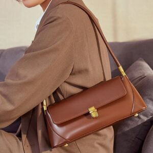 Women's Baguette Shoulder Handbag – Premium Genuine Leather Party Purse with Metal Lock Accent – Size 28 (11")