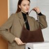 Belle Hobo Handbag for Women – Half Moon Design, Mixed Suede Leather, Shoulder & Underarm Clip Bag